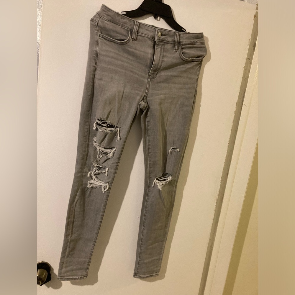 American eagle black wash jeans distressed